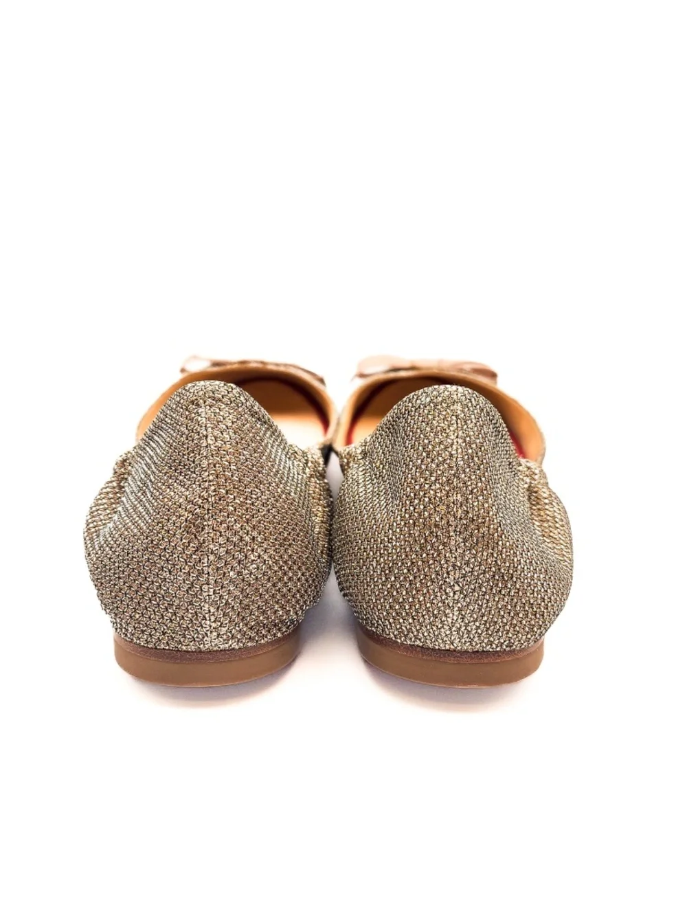 Christian Louboutin Gloriana Glittered Gold Fabric Ballet Bow Flats EU 37.5
